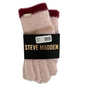 STEVE MADDEN Gloves Knit Cozy Stocking Stuffer Blush with Burgundy Stripe NWT